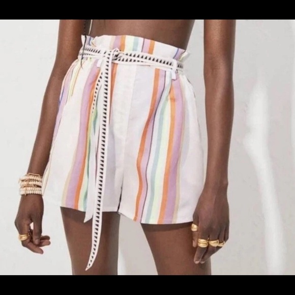 H&M x LemLem boho Crop Top Multi Color Stripe set Bra Ruched and Shorts Size Med - Picture 4 of 7